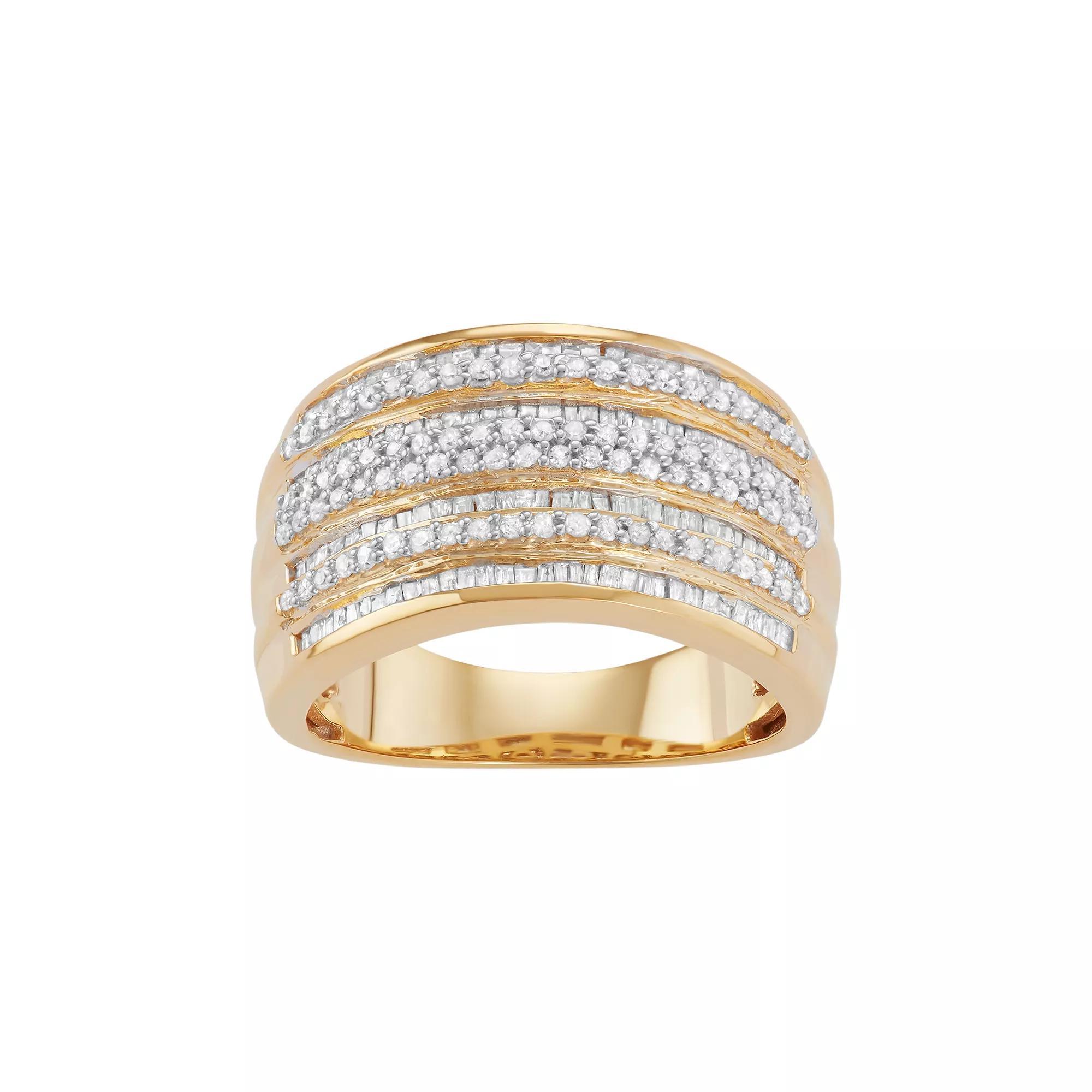 Jewelexcess Sterling Silver 1 Carat T.W. Diamond Multirow Ring, Women's, Size: 7, Yellow Rhodium Plate Product Image