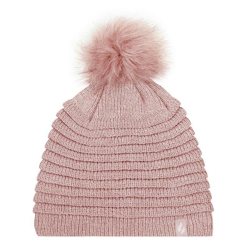 Women's Heat Holders Heatweaver Rib Knit Pom Pom Hat, Blue Product Image
