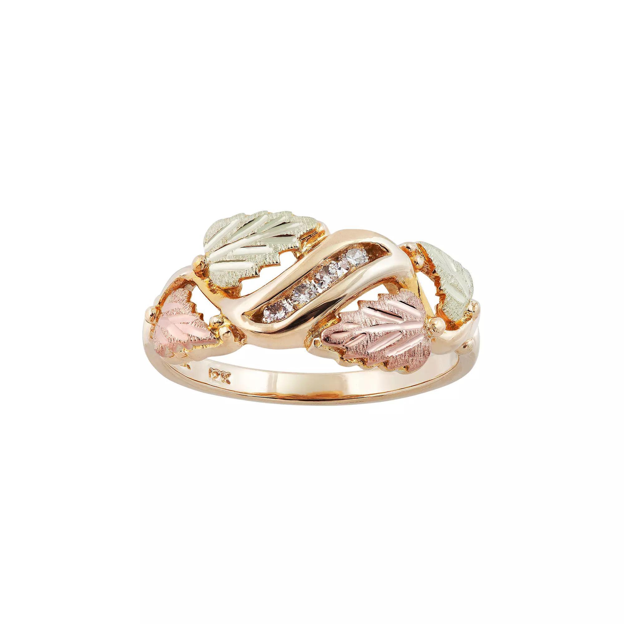 Black Hills Gold Tri Tone Diamond Accent Leaf Ring, Women's, Size: 7, 10k Gold Product Image