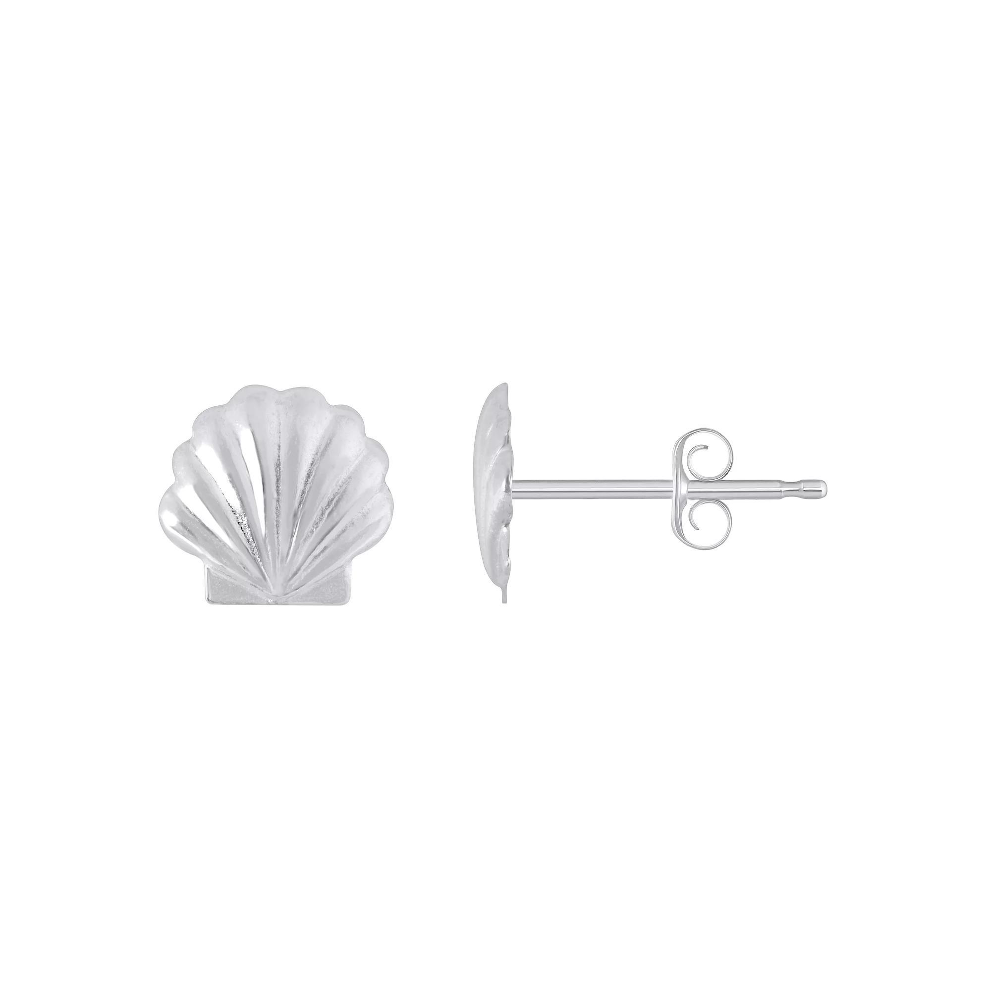 14k Gold Sea Shell Stud Earrings, Women's, 14k White Gold Product Image