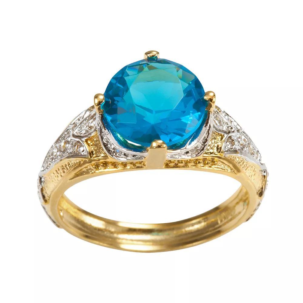 Sophie Miller 14k Gold Over Silver & Sterling Silver Aqua & White Cubic Zirconia Filigree Ring, Women's, Size: 8, Blue Product Image