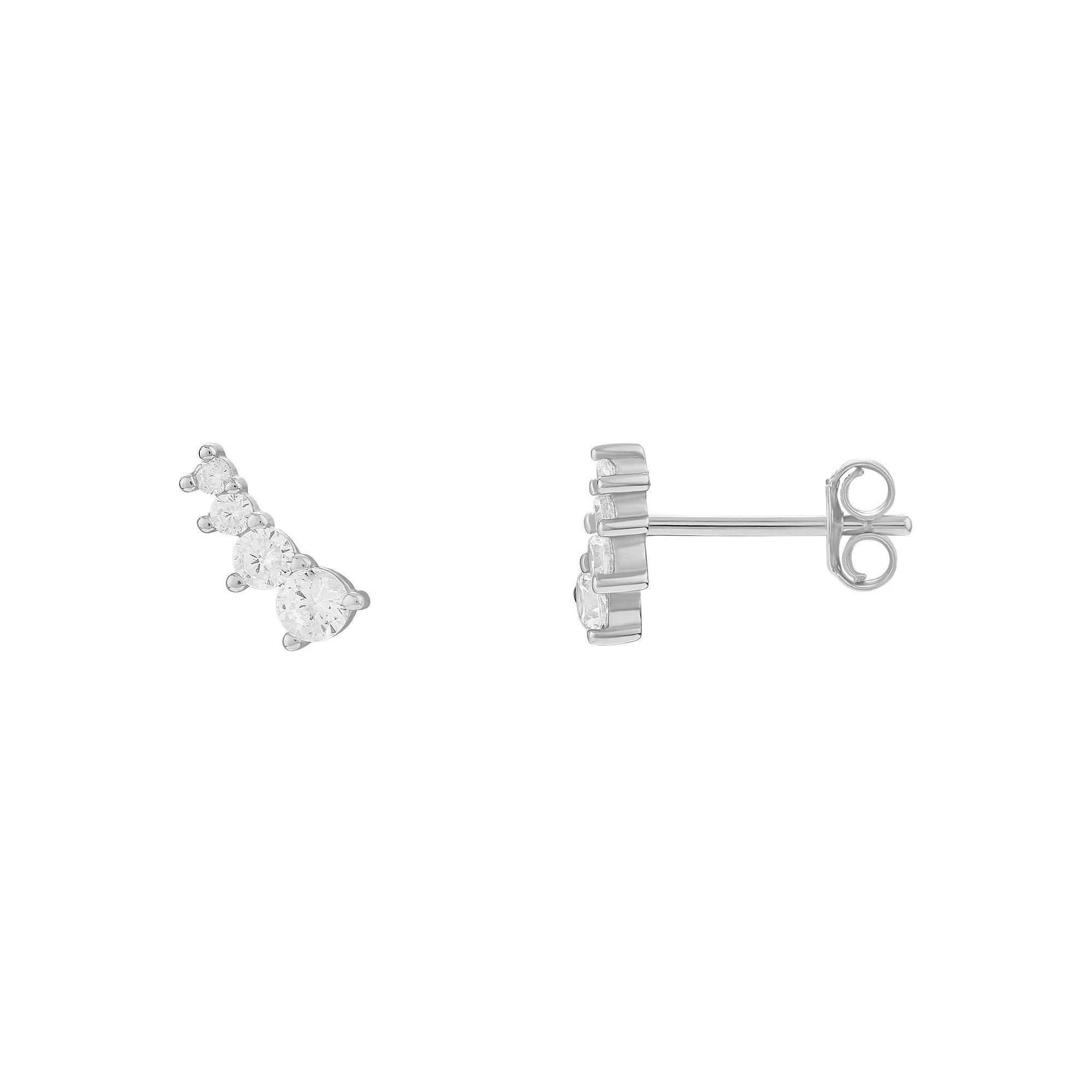 PRIMROSE Sterling Silver Cubic Zirconia Graduated Curved Stud Earrings, Women's, Silver Tone Product Image
