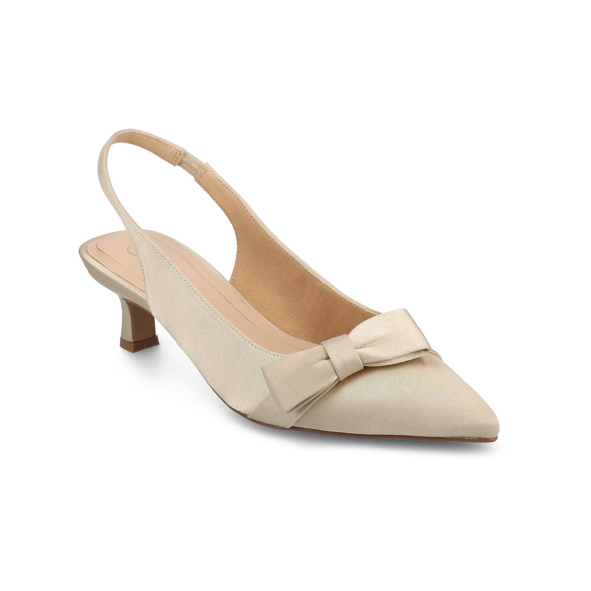 Journee Paloma Women's Sling Back Kitten Heel Pumps, Size: 12, Beige Satin Product Image
