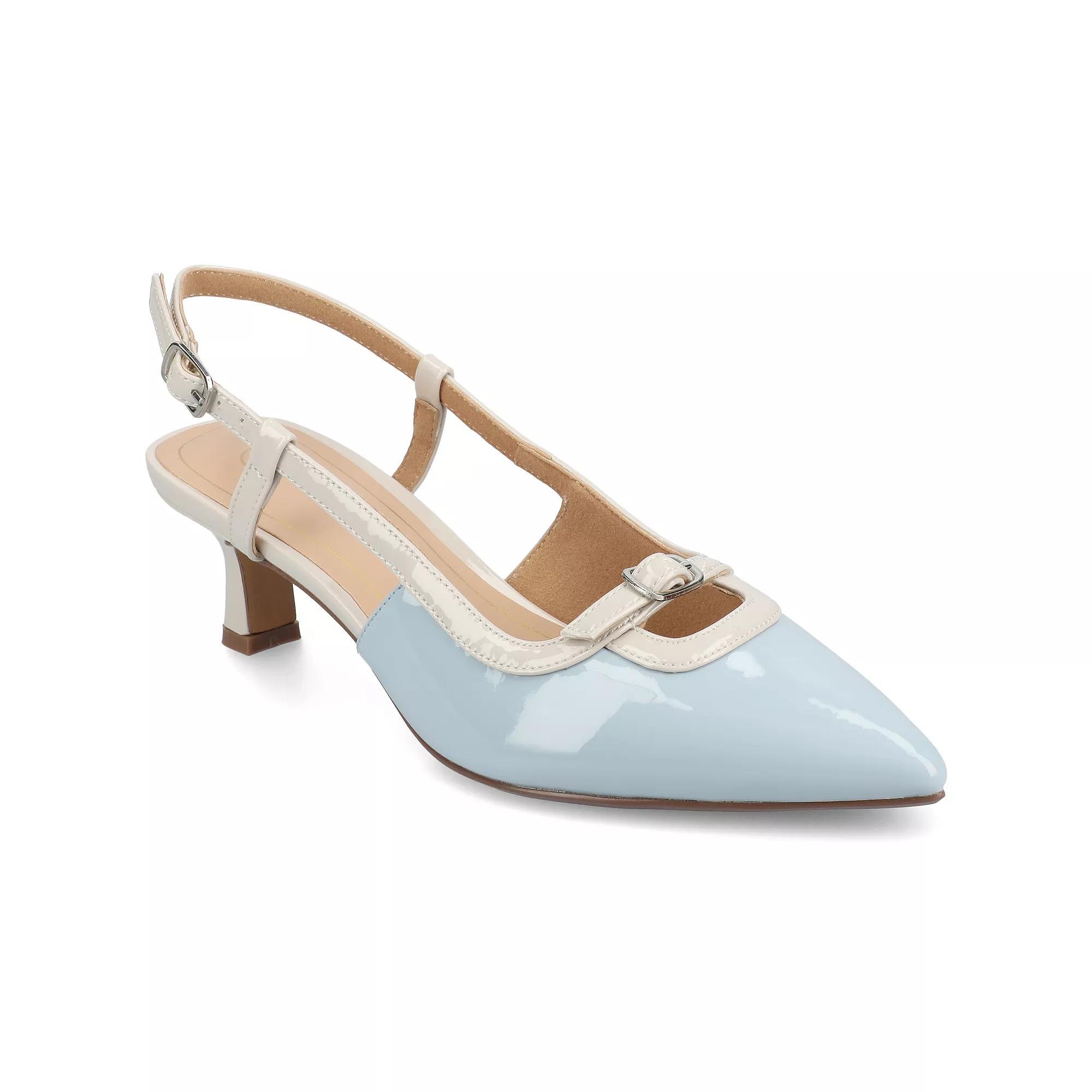 Journee Padma Women's Pointed Toe Kitten Heel Slingback Pumps, Size: 6.5, Patent Blue Product Image