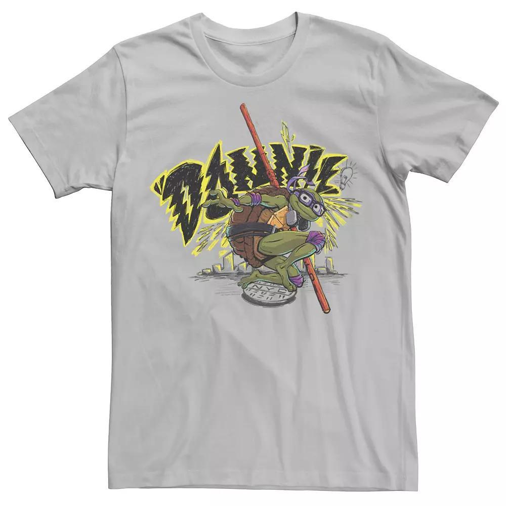 Men's TMNT Mutant Mayhem Donnie Ready For Action Graphic Tee, Size: Small, Silver Product Image