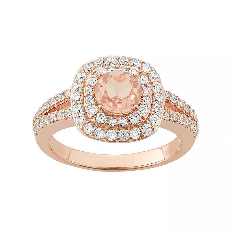 Peach Quartz Doublet & Cubic Zirconia 18k Rose Gold Over Silver Halo Ring, Women's, Size: 7, Pink Product Image