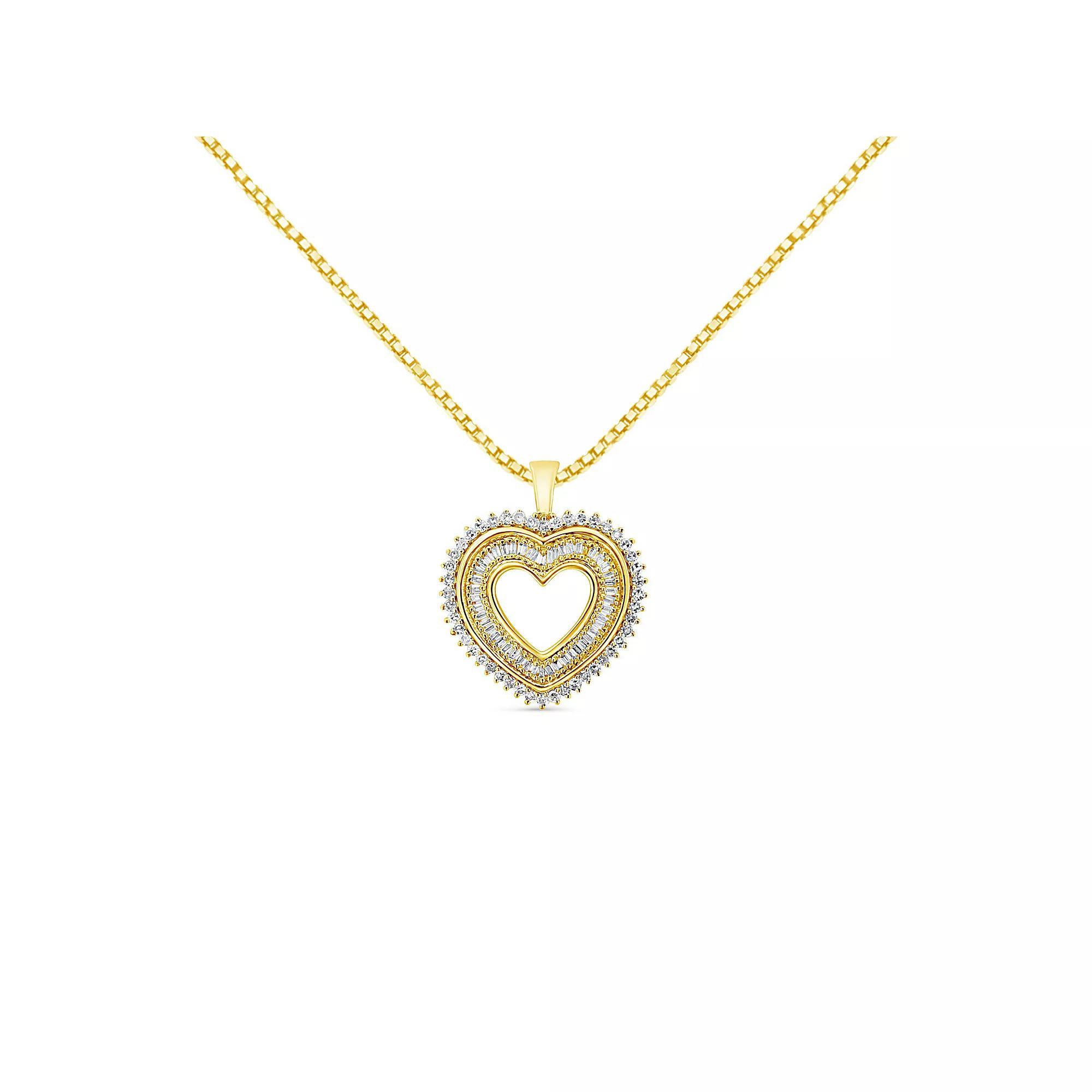 Haus of Brilliance 14k Gold Over Silver 1 Carat T.W. Diamond Heart Pendant Necklace, Women's, Size: 18", Gold Tone Product Image