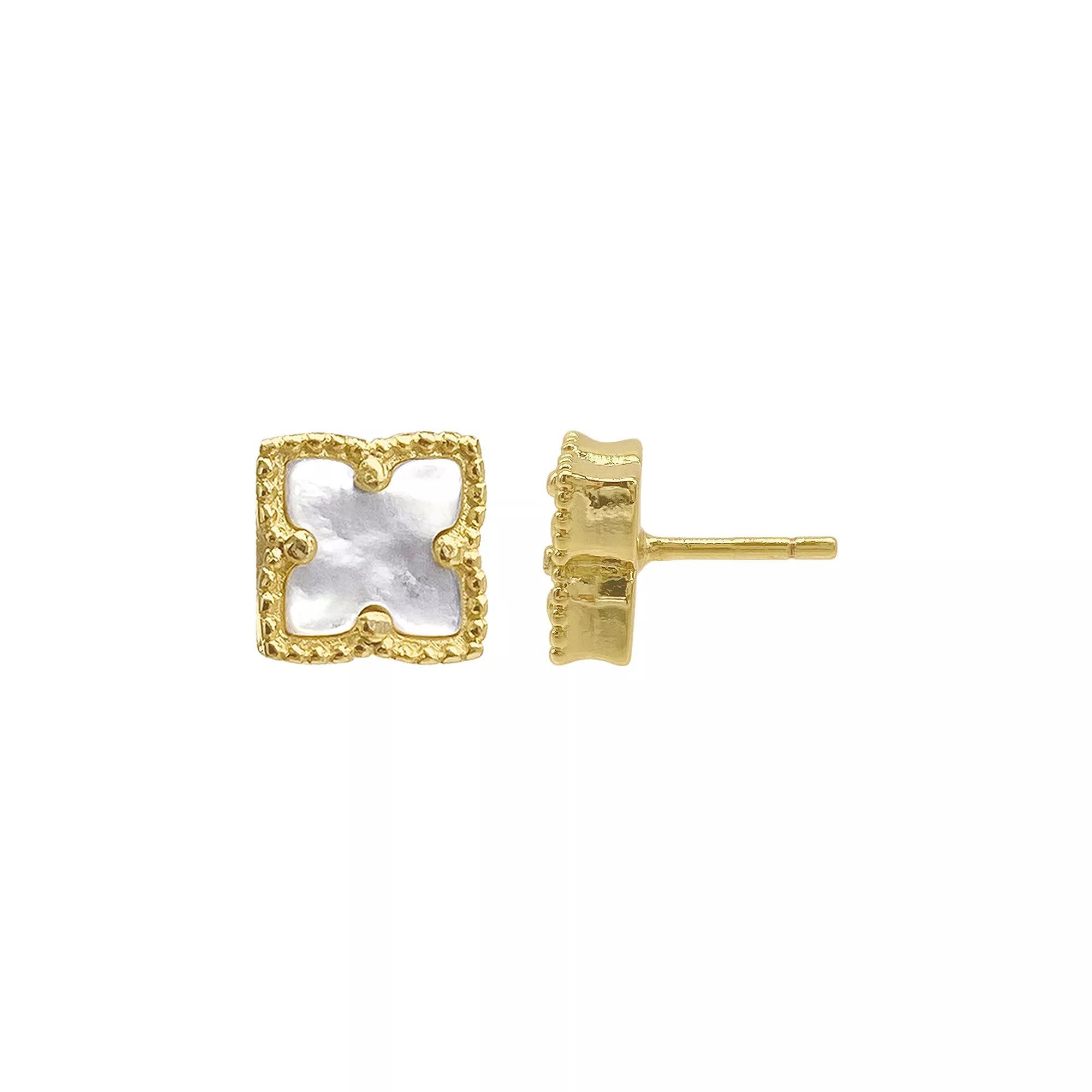 Adornia Brass Flower & Mother-of-Pearl Stud Earrings, Womens, Gold Tone Product Image