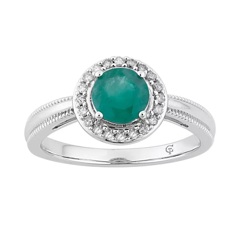 10k White Gold Emerald & 1/8 Carat T.W. Diamond Halo Ring, Women's, 10k Whgold Product Image