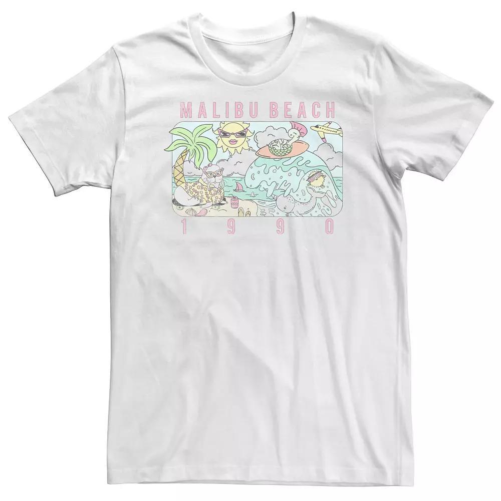 Big & Tall Malibu Beach 1990 Retro Cartoon Tee, Men's, Size: 4XL, White Product Image