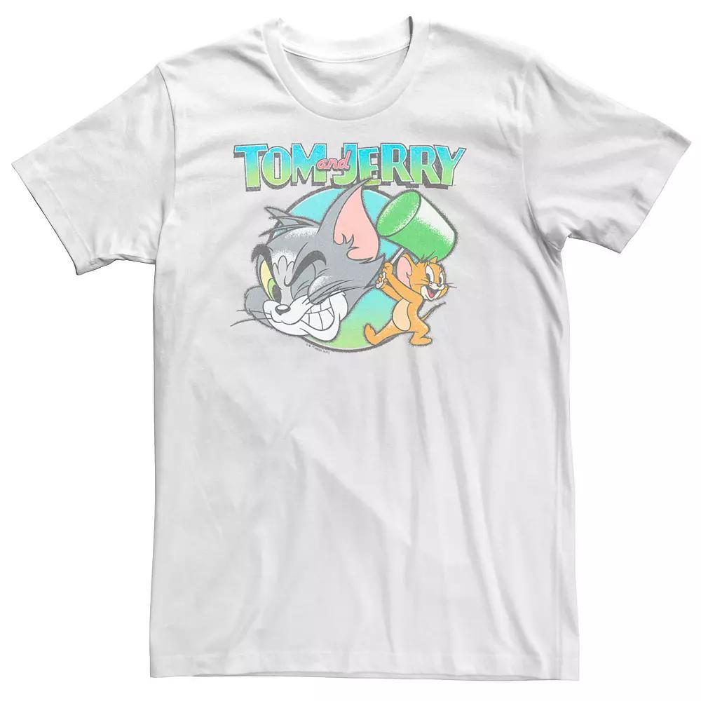 Big & Tall Tom And Jerry Cartoon Mallet Whack Tee, Men's, Size: XL Tall, White Product Image
