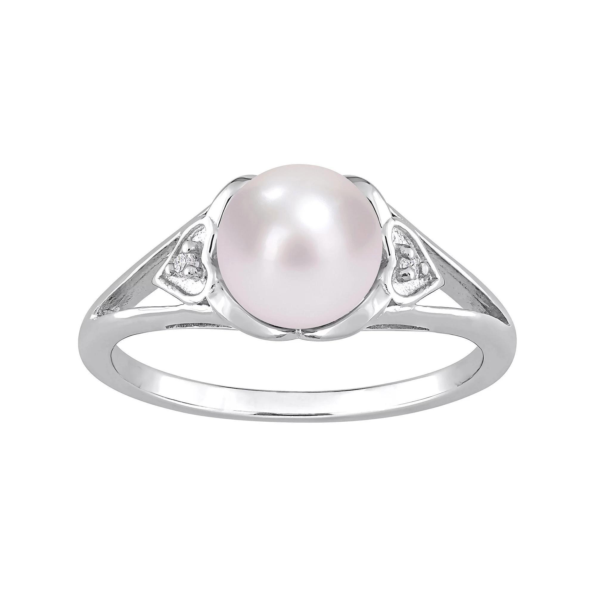 Stella Grace Sterling Silver Freshwater Cultured Pearl & Diamond Accent Split-Shank Ring, Women's, Size: 7 Product Image