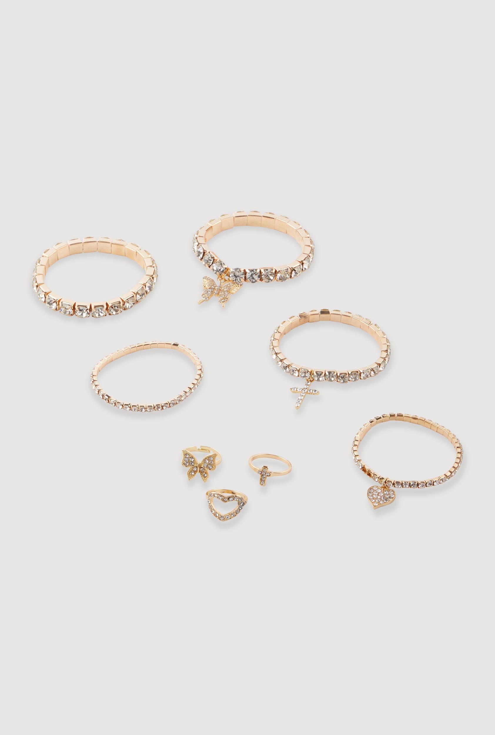 Cubic Zirconia Charm Stretch Bracelets with Rings Female Product Image