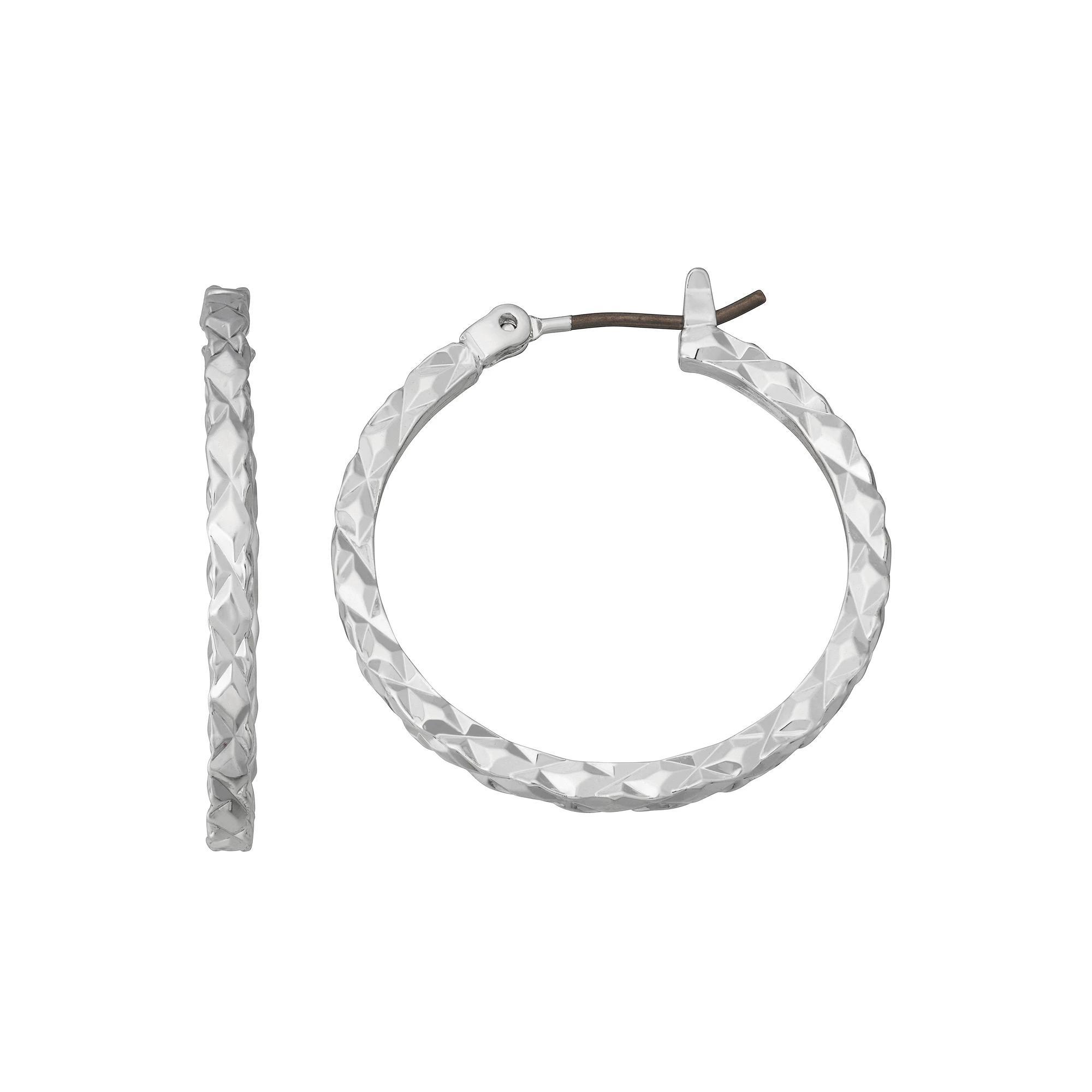 Napier Silver Tone Small Textured Hoop Earrings, Women's Product Image