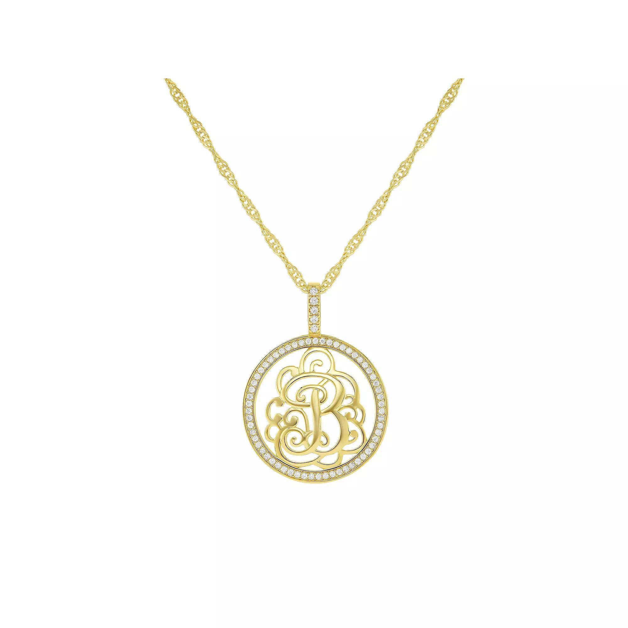 PRIMROSE Cubic Zirconia Initial Coin Pendant Necklace, Women's, Size: 18-20" ADJ, Gold Tone B Product Image