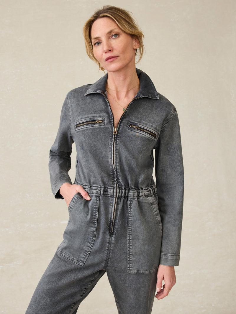 Sunwashed Denim Jumpsuit - Washed Black Product Image