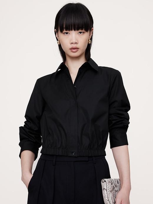 Poplin Cinched-Hem Cropped Shirt Product Image