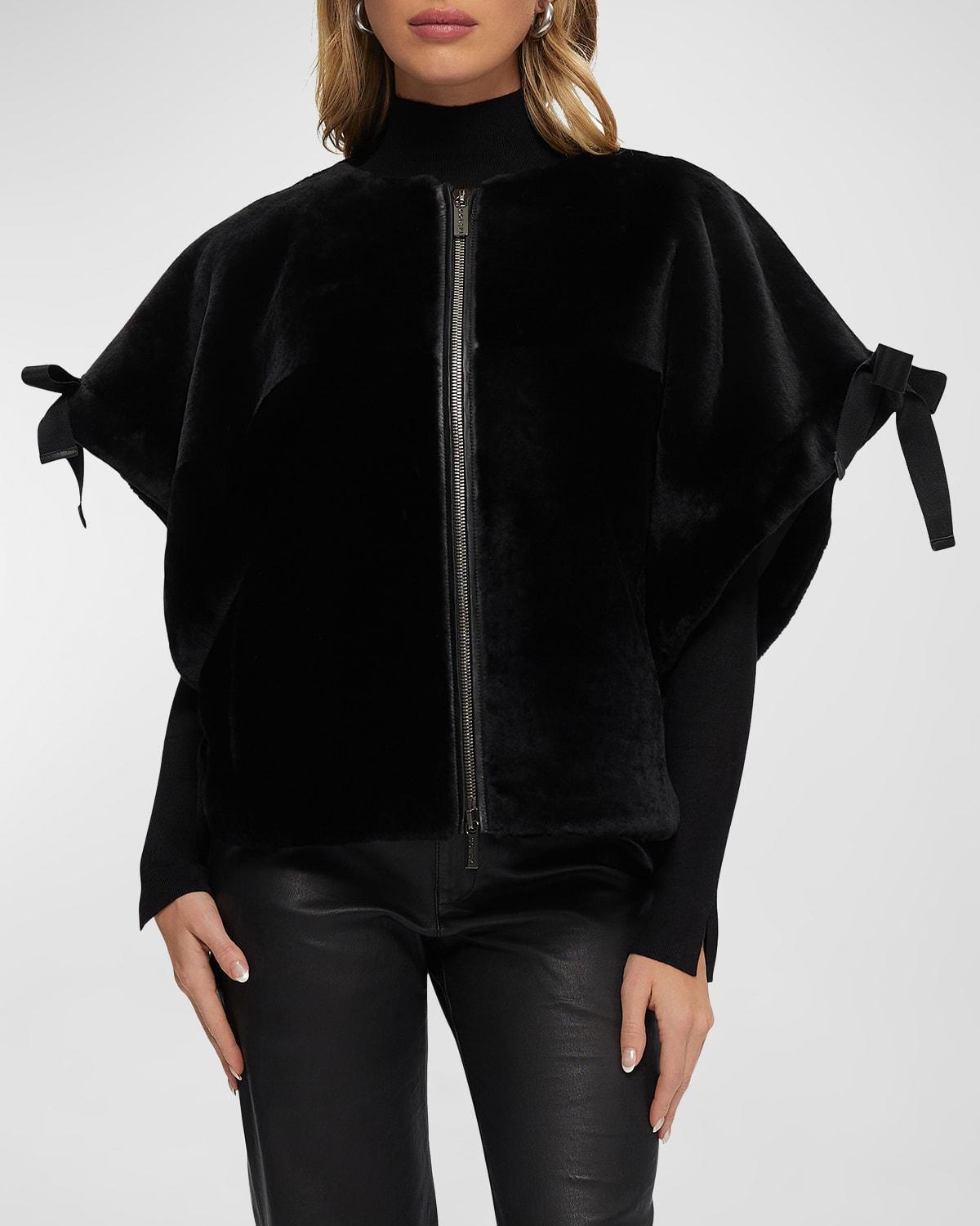 Womens Select Shearling Lamb Collarless Short Sleeve Jacket Product Image