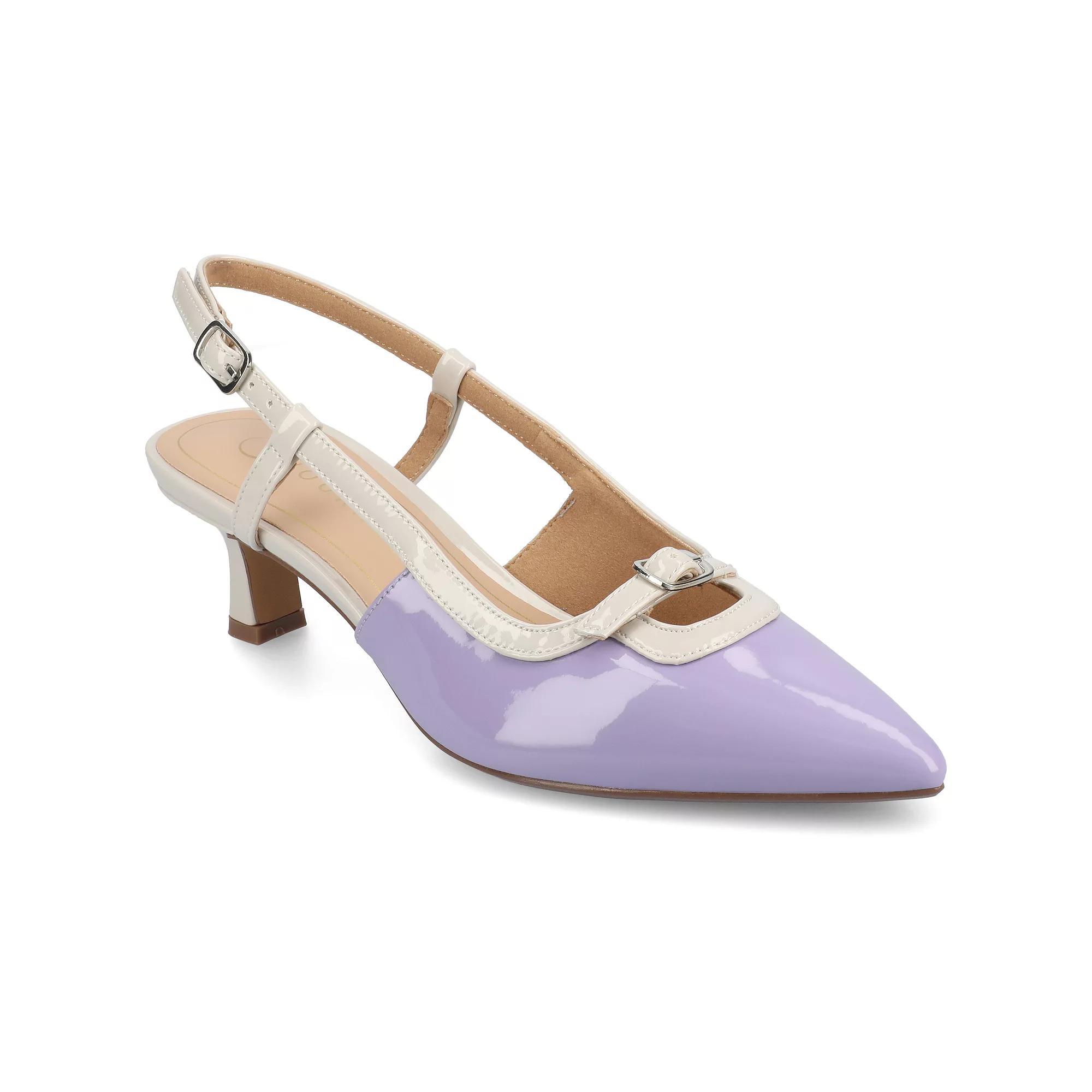 Journee Padma Womens Pointed Toe Kitten Heel Slingback Pumps Patent Purple Product Image