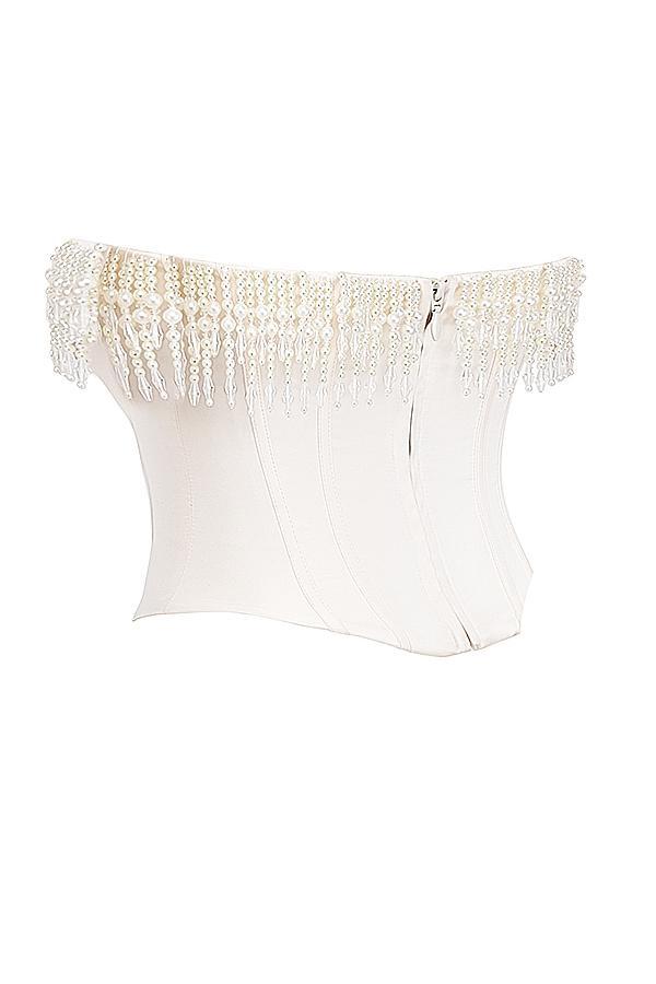 Aubrie Vintage Cream Embellished Satin Corset Product Image