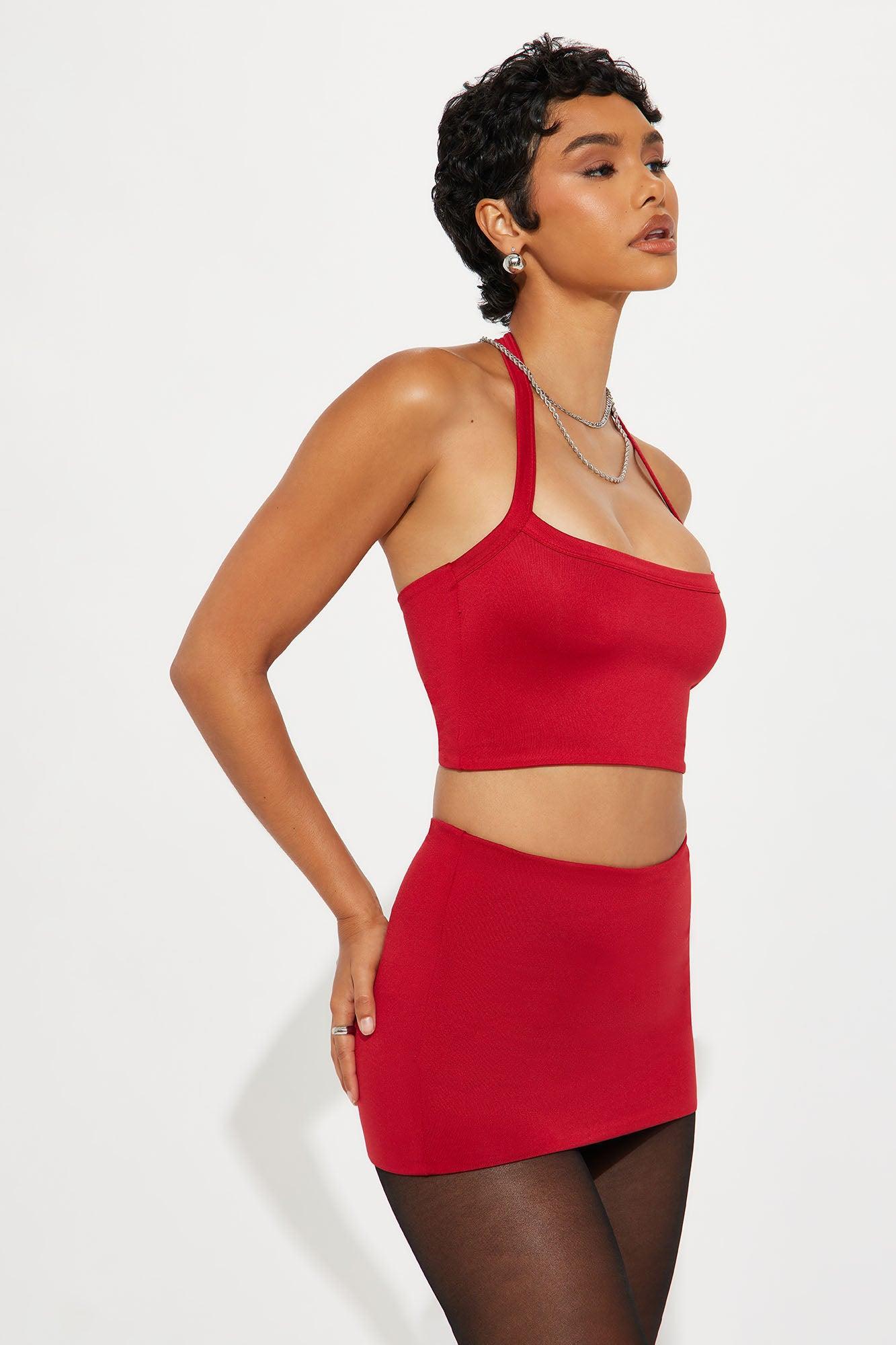 Contour Double Lined Cropped Halter Top - Chocolate Female Product Image