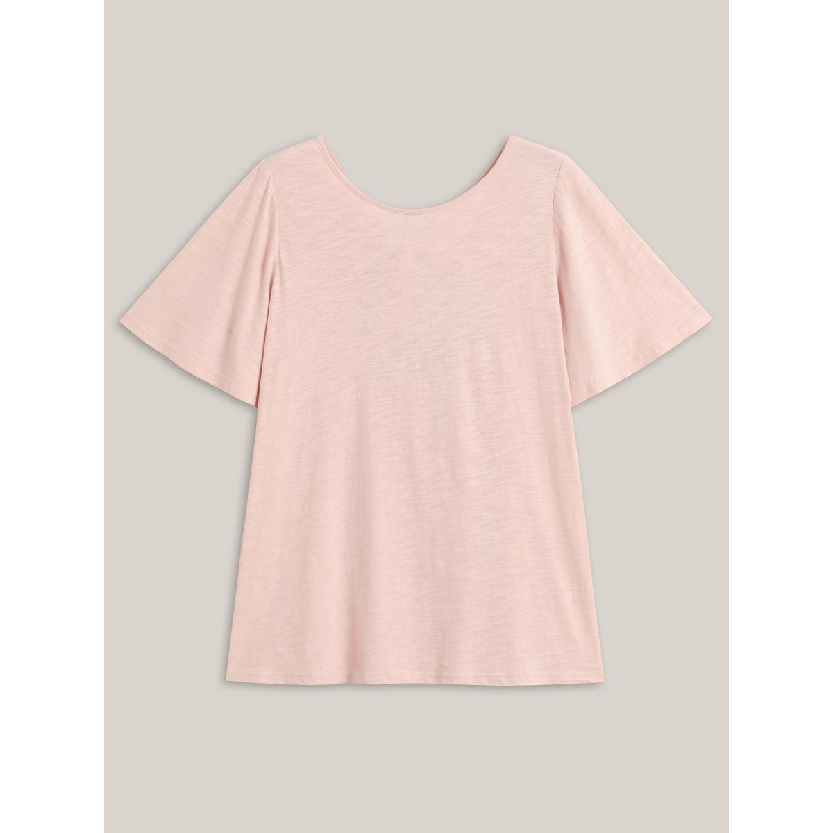 Plus Size Pure Cotton Stretchy Bow Back T-Shirt Dirtypink Women Tie knot Round Neck Everyday-Casual T-shirts BloomChic 14-16/1X Product Image