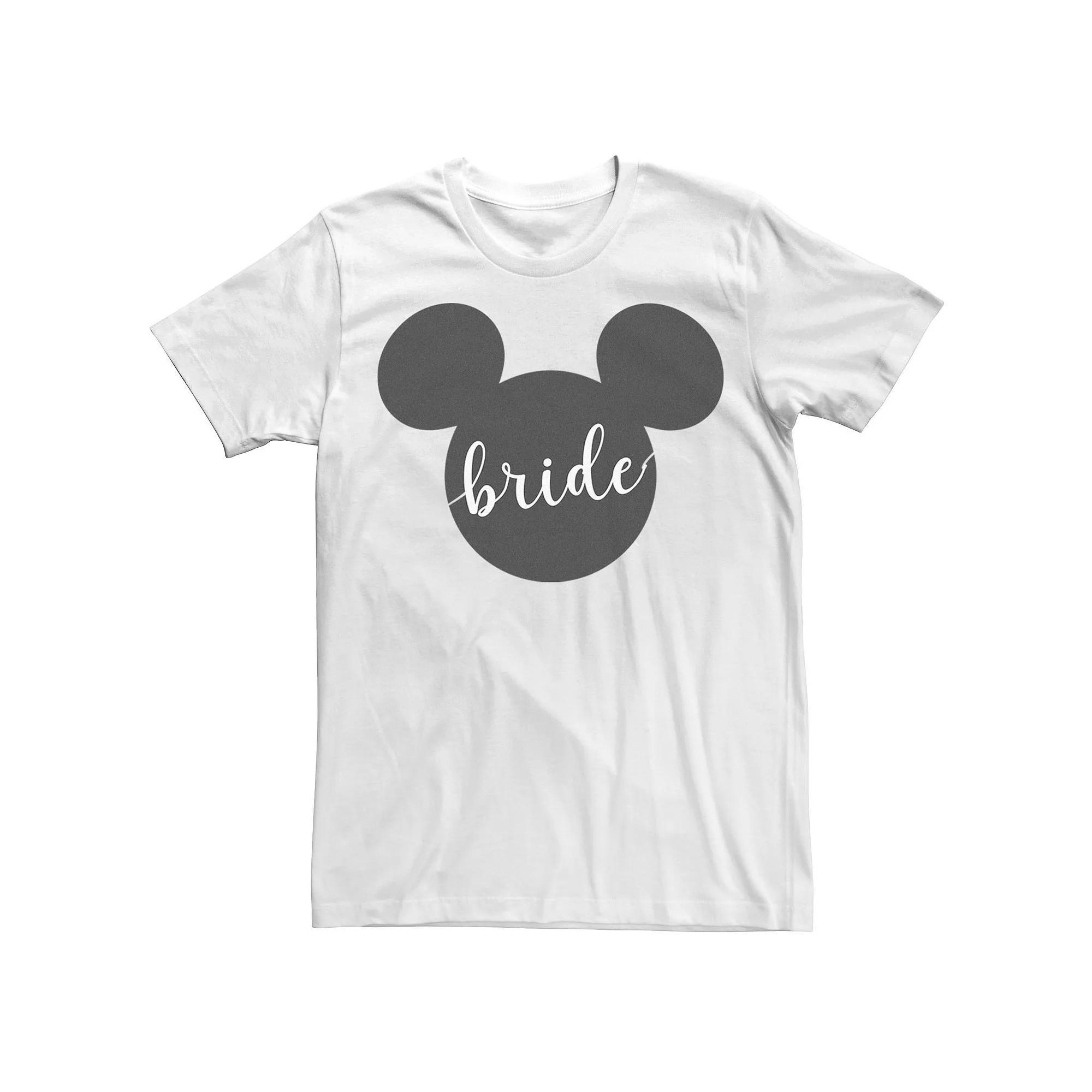 Disneys Mickey Mouse Head Silhouette Bride Cursive Text Mens Tee Product Image