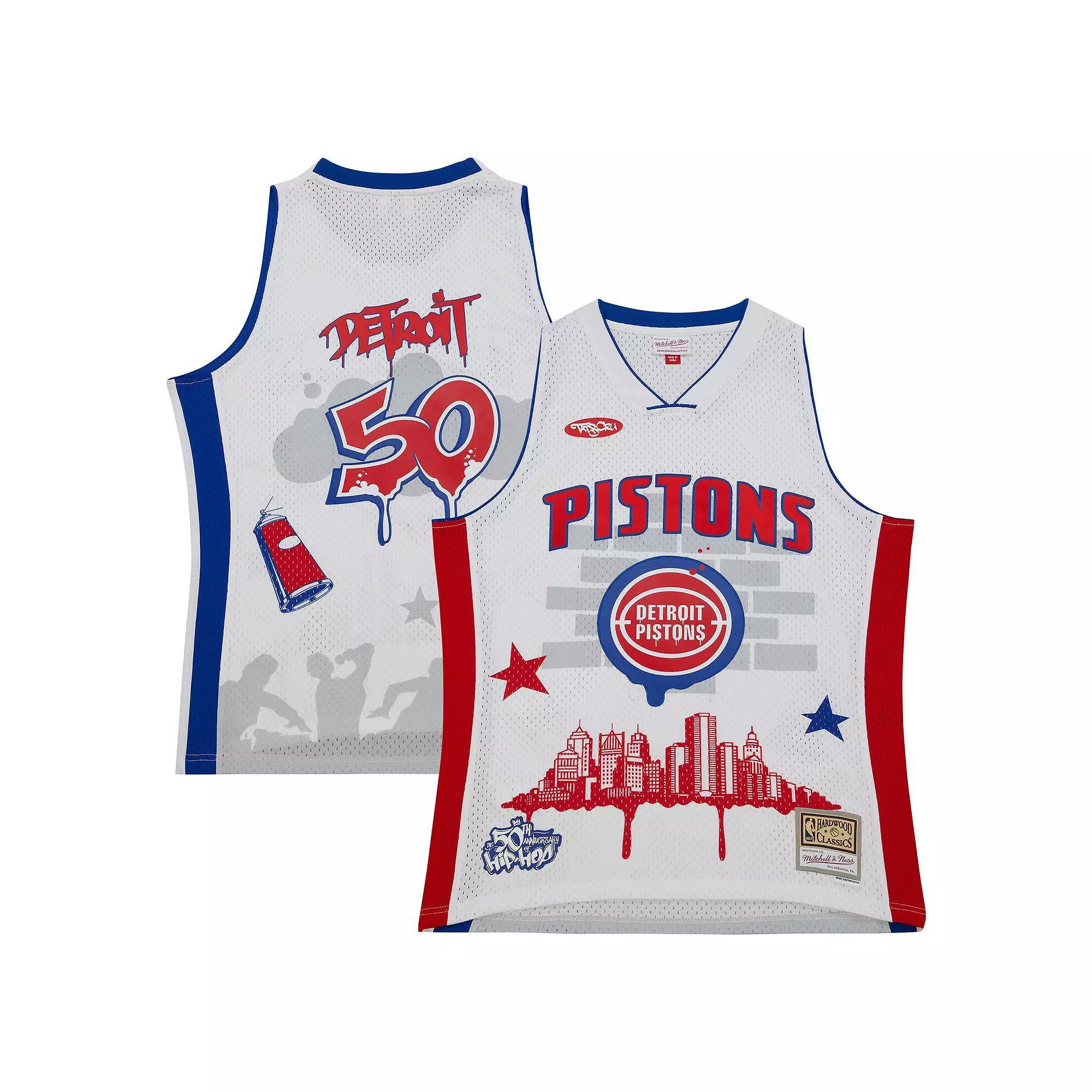 Mens Mitchell & Ness x Tats Cru White Detroit Pistons Hardwood Classics Fashion Jersey Product Image