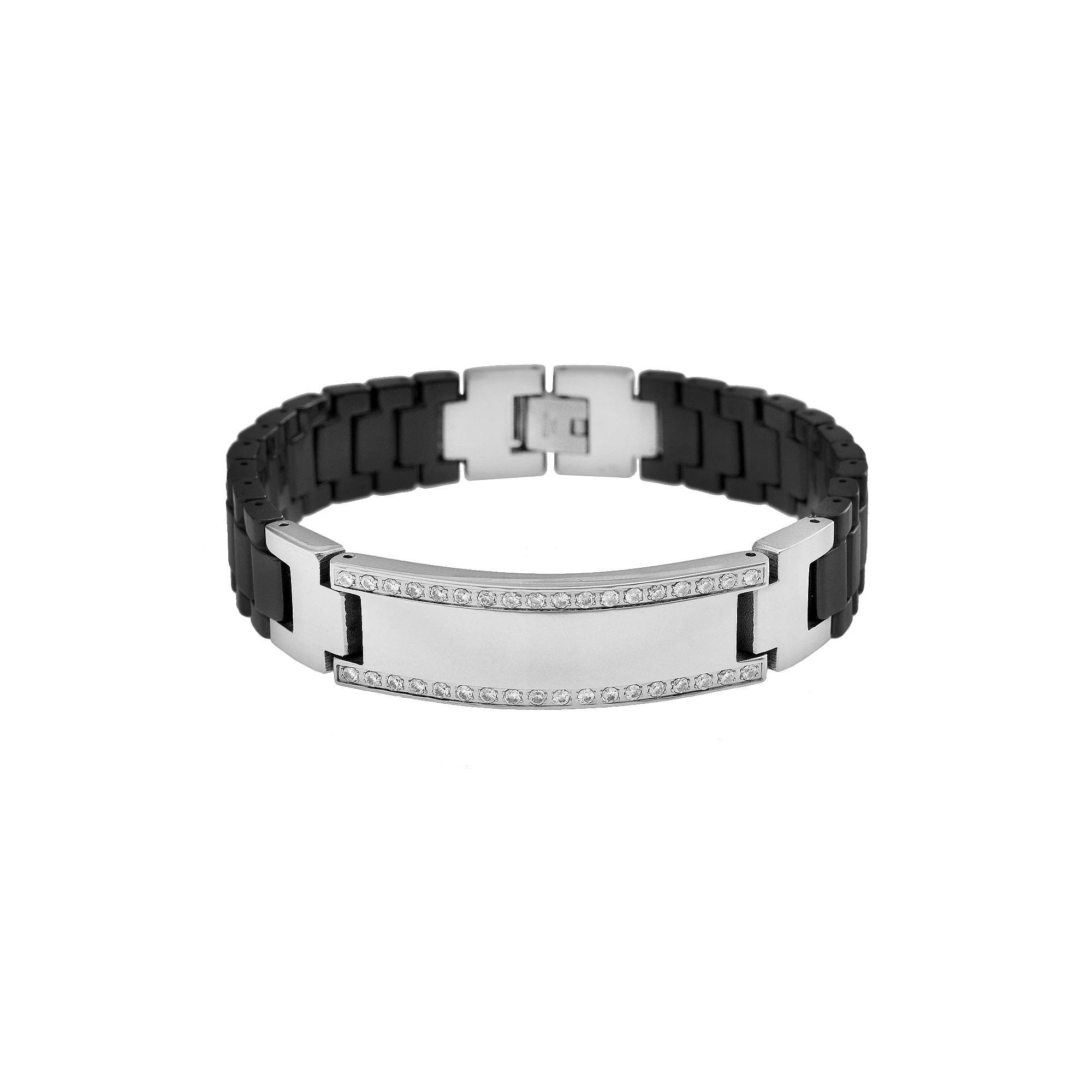Stainless Steel and Black Ceramic 1/4-ct. T.W. Diamond Bracelet - Men, Mens, Multicolor Product Image