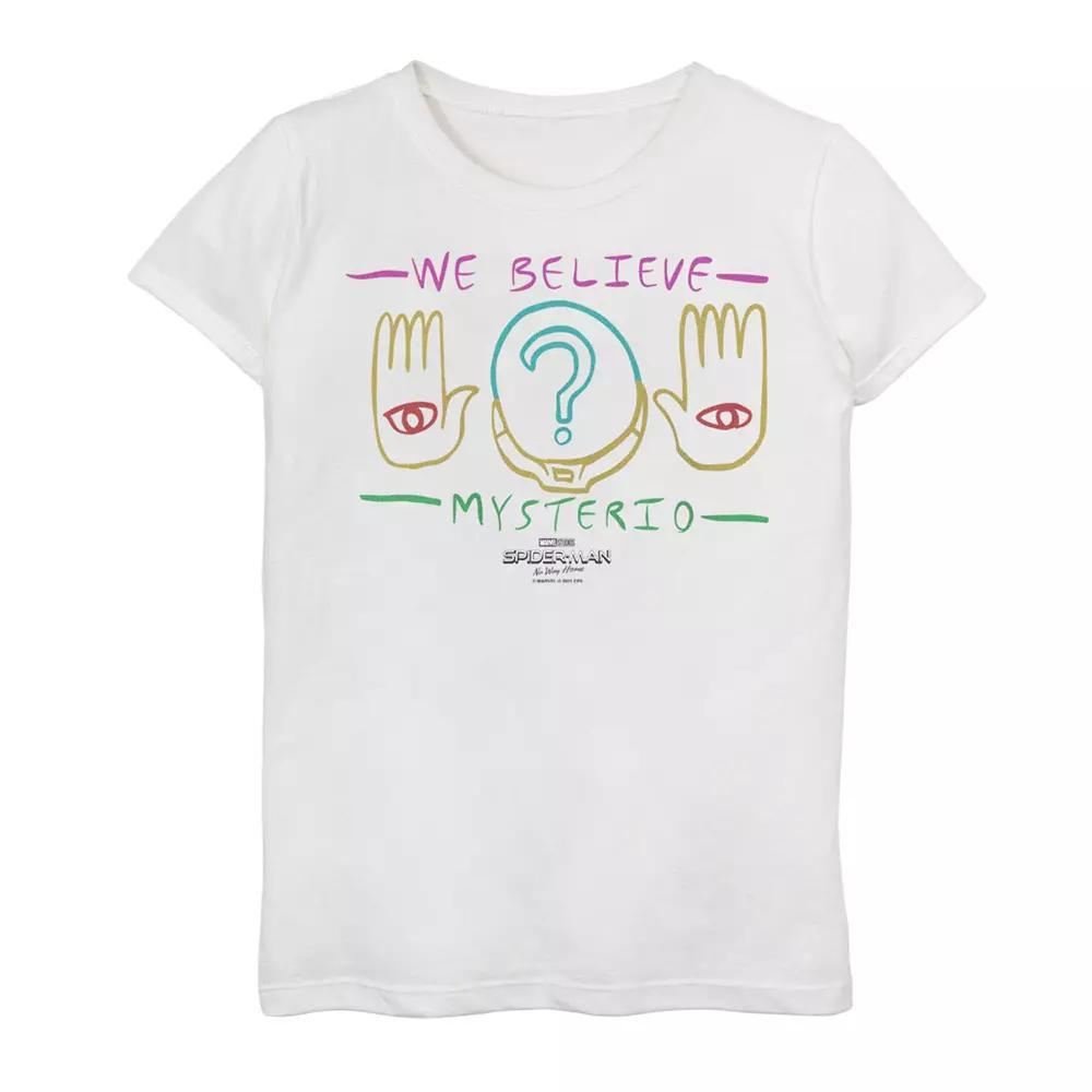 Girls 7-16 Marvel Spider-Man No Way Home Mysterio We Believe Palm Logo Graphic Tee, Girl's, Size: Large, White Product Image