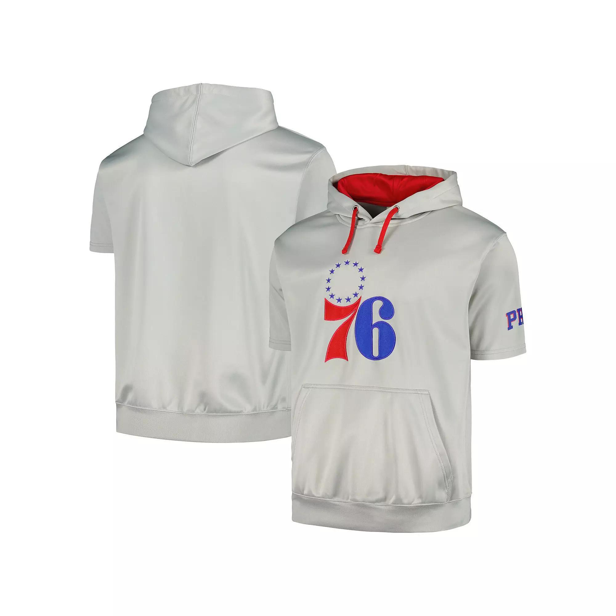 Mens Fanatics Branded Silver/Red Philadelphia 76ers Short Sleeve Pullover Hoodie Product Image