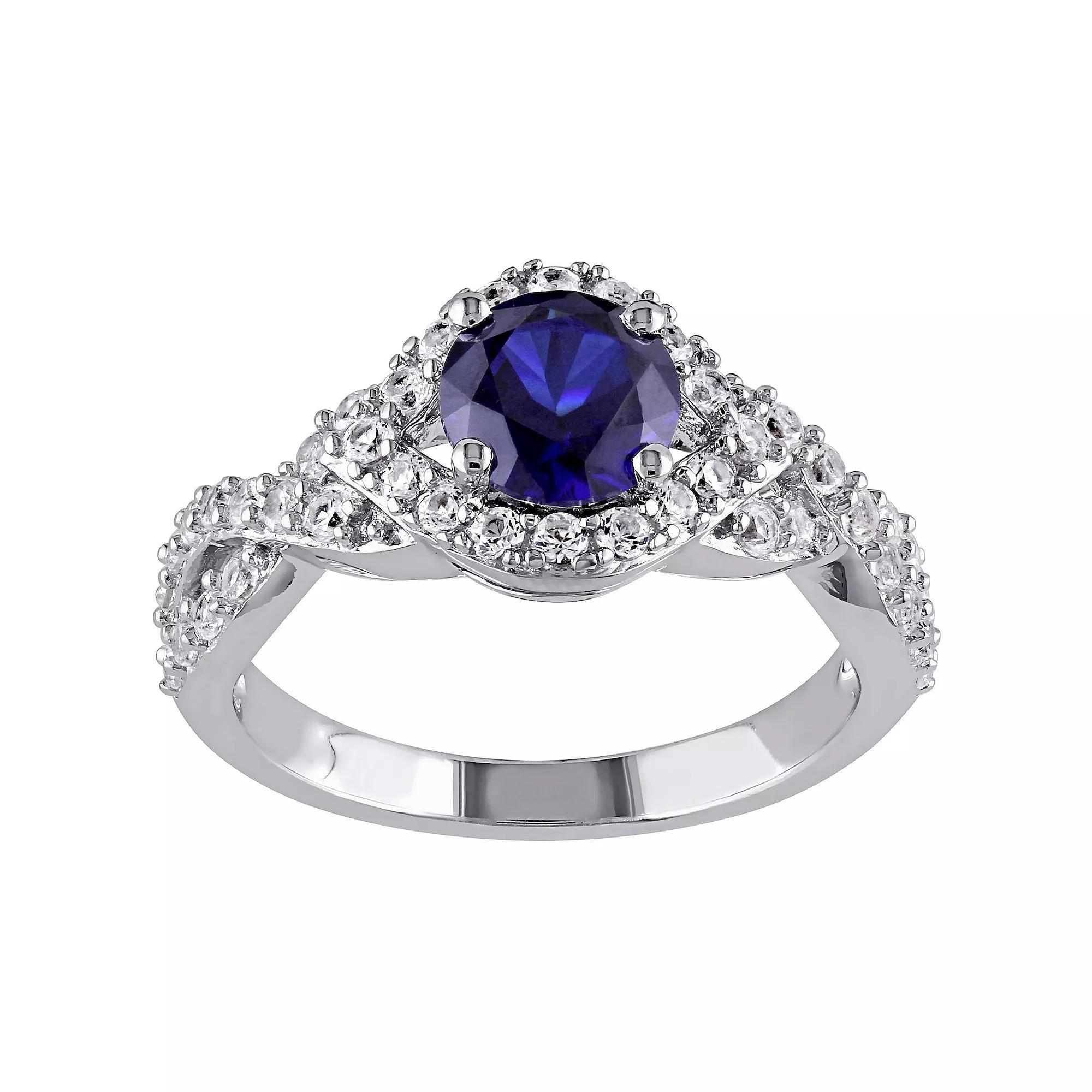 Stella Grace Sterling Silver Lab-Created Blue & White Sapphire Twist Ring, Women's, Size: 6 Product Image