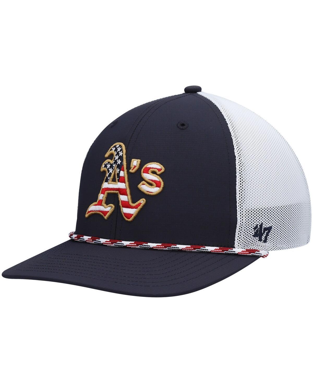 Men's '47 Navy/White Oakland Athletics Flag Fill Trucker Snapback Hat, Blue Product Image