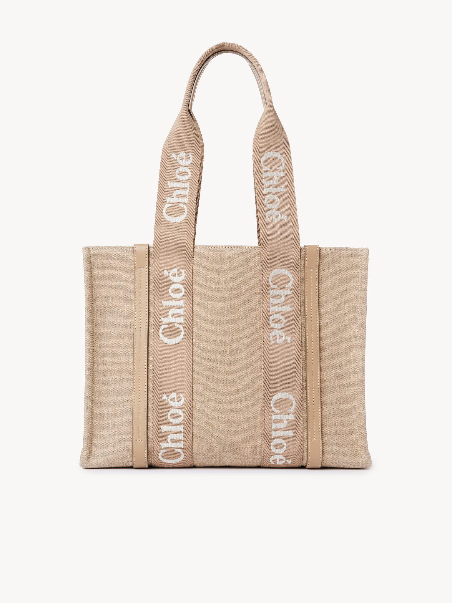 Woody tote bag in linen & leather Product Image