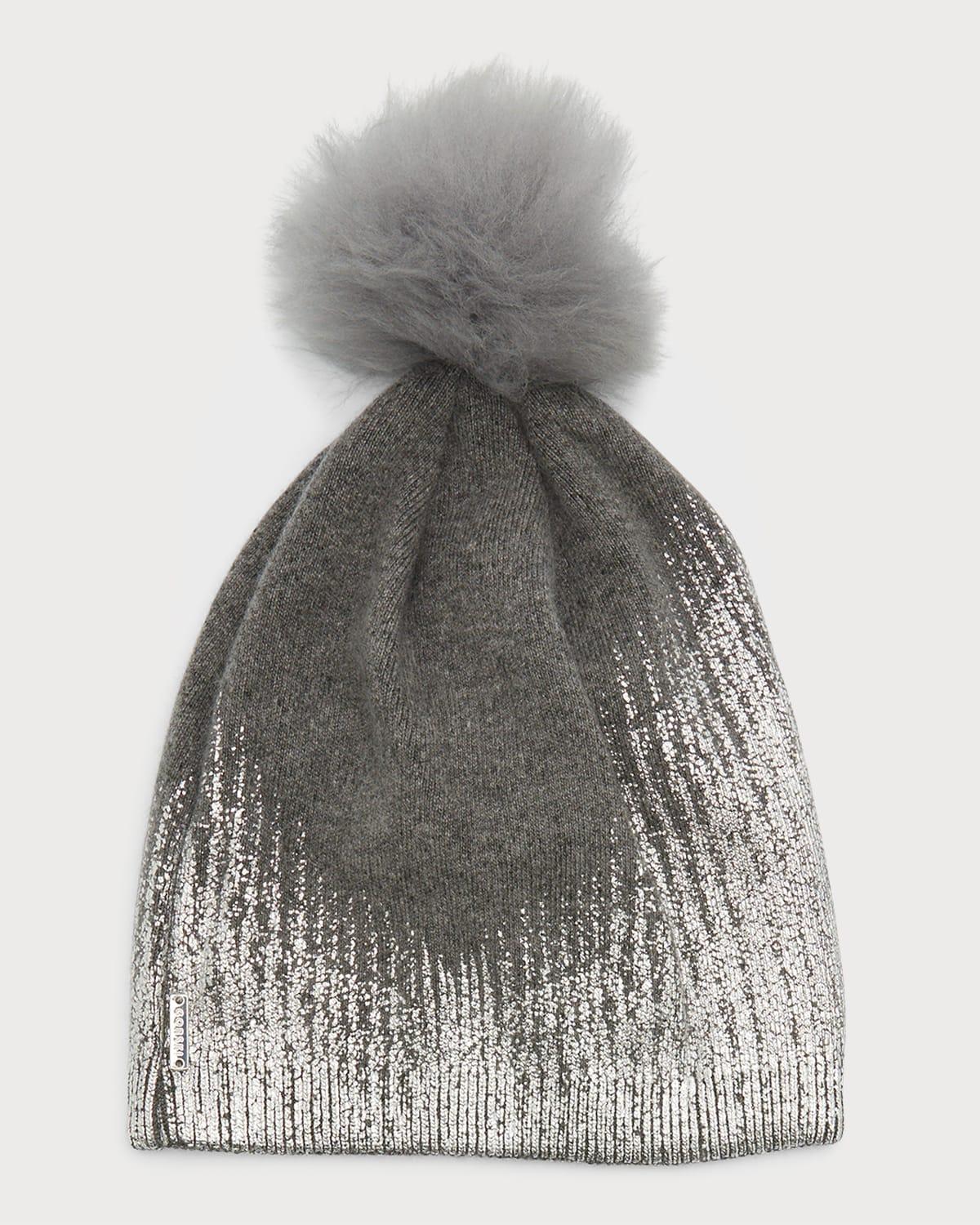 Womens Metallic Knit Hat with Toscana Lamb Pompom Product Image