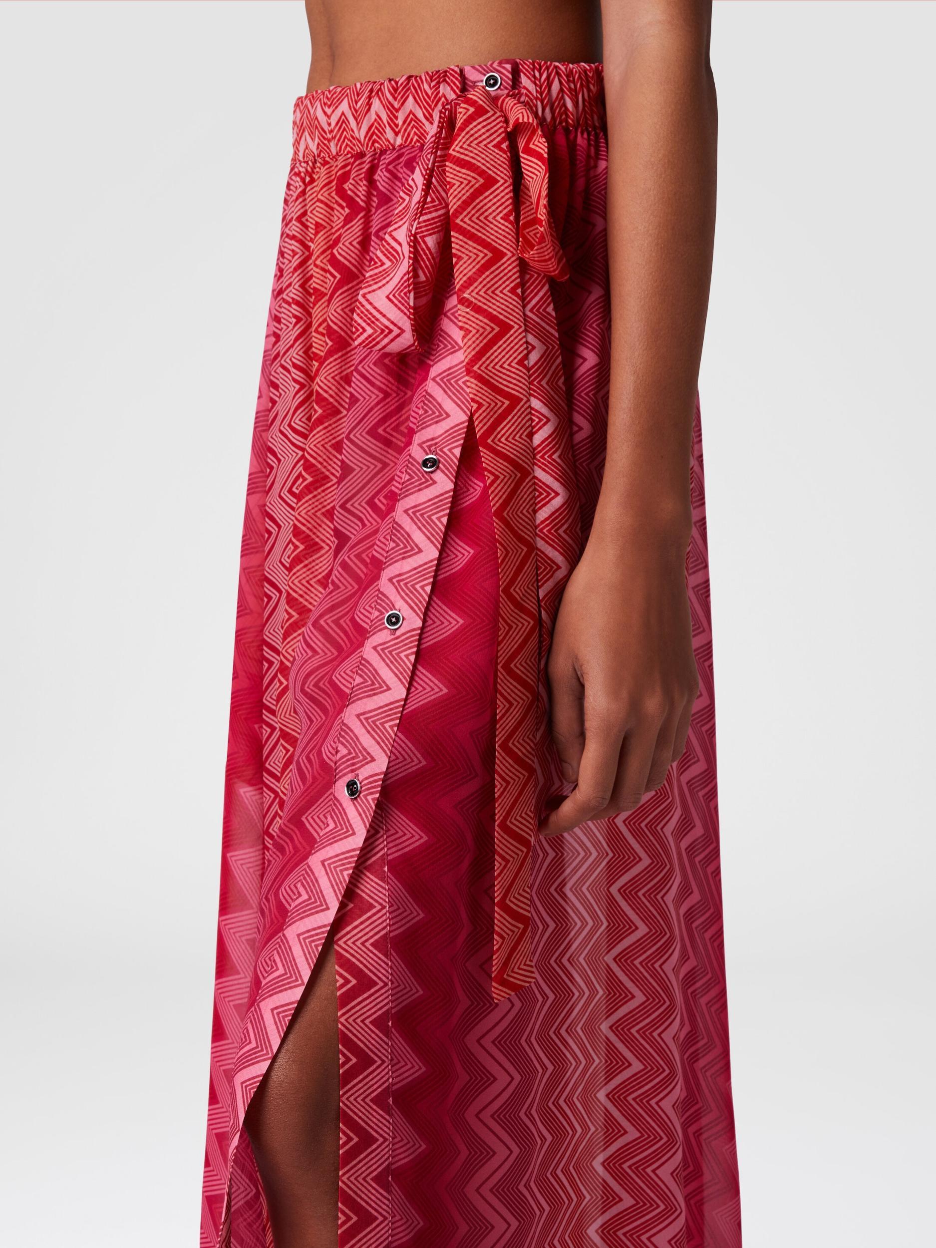 Long covered up skirt in printed silk with front closure Product Image