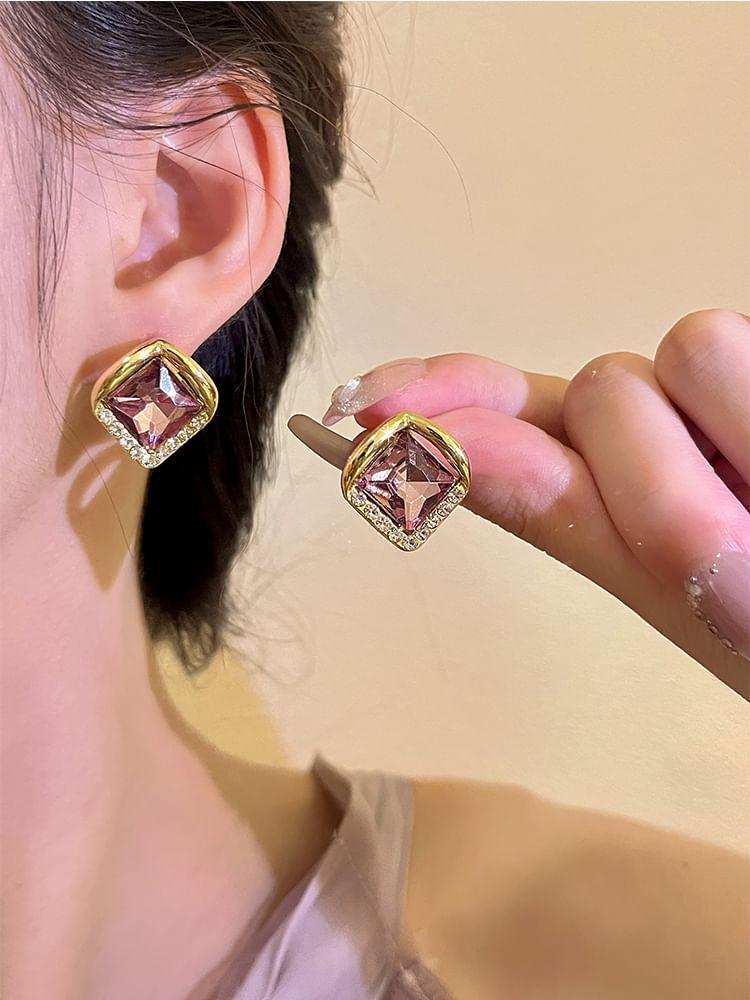 Rhinestone Square Alloy Earring Product Image