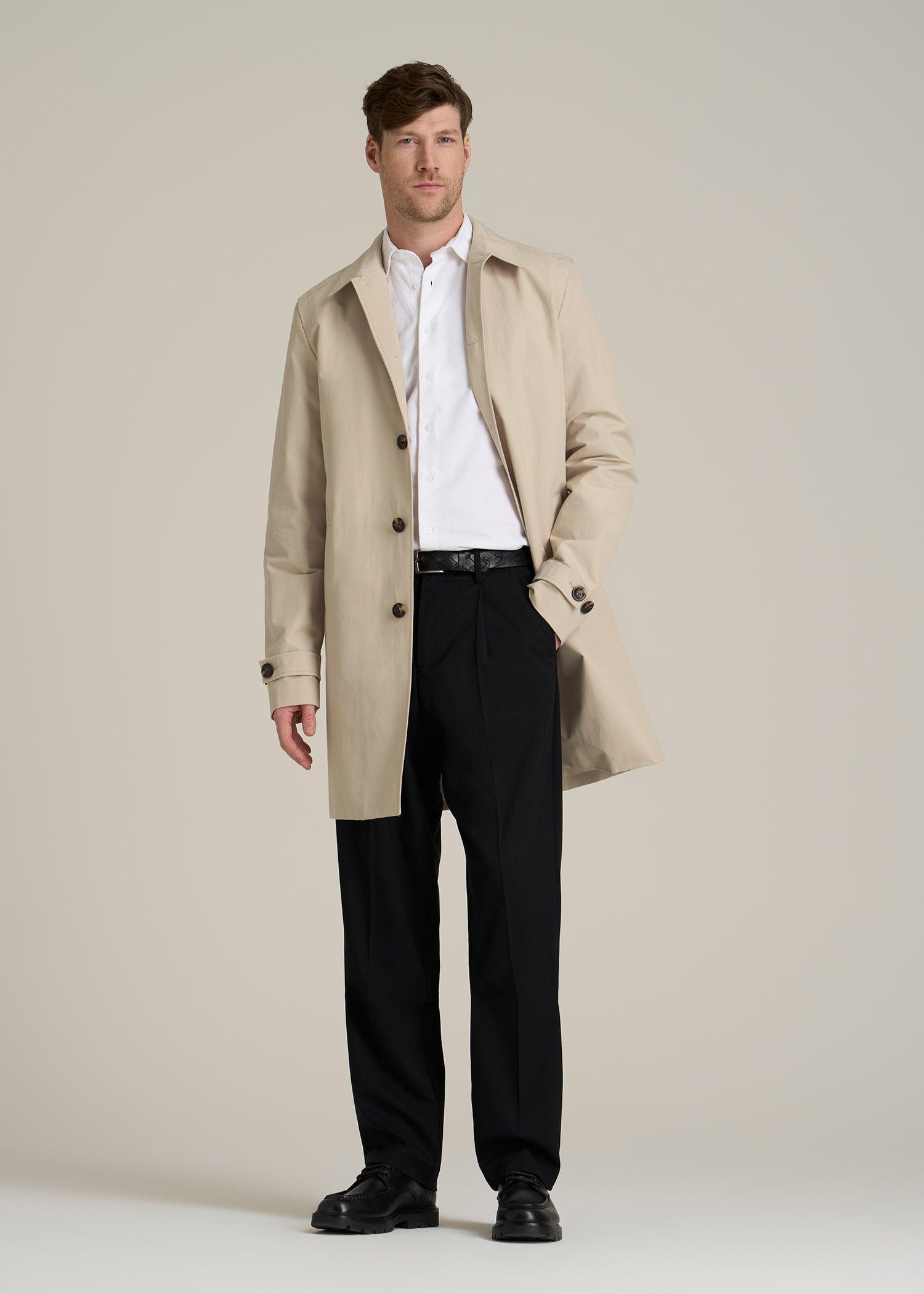 Minimalist Trench Coat for Tall Men in Light Khaki Product Image