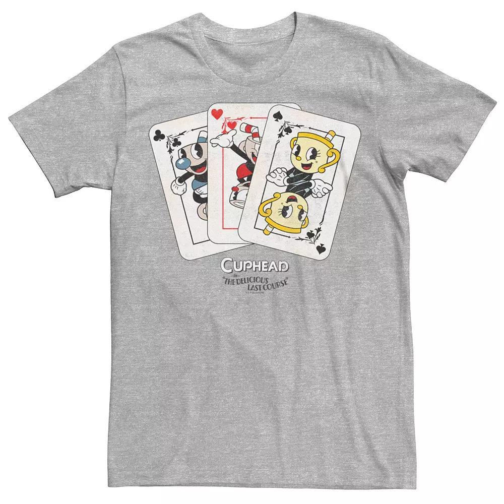 Men's Cuphead Characters Poker Cards Graphic Tee, Size: XS, Athletic Grey Product Image