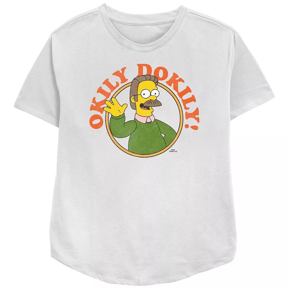 Women's The Simpsons Ned Okily Dokily Relaxed Fit Graphic Tee, Girl's, Size: Small, White Product Image