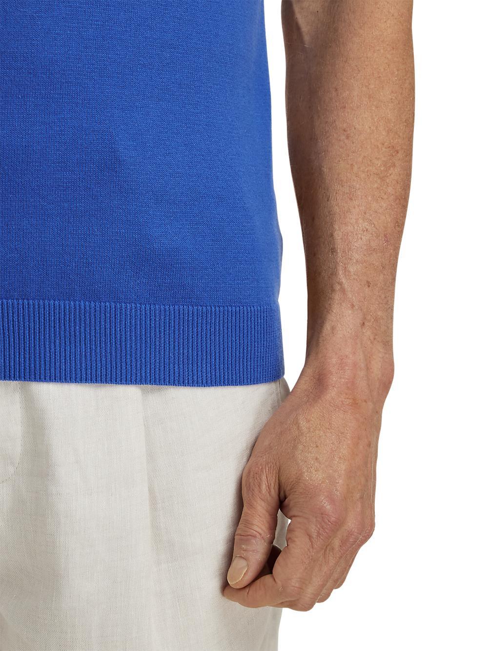 Cotton Quarter Zip Crew Neck Sweater - Blue Product Image