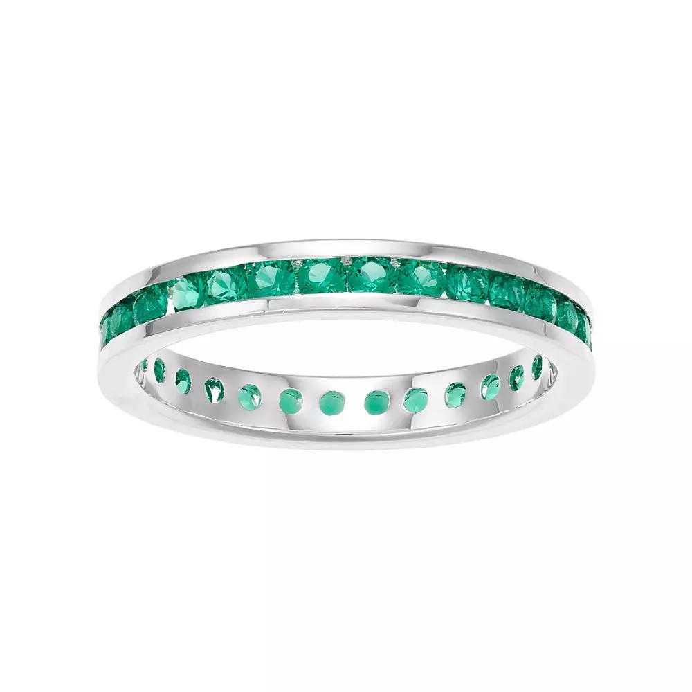 Traditions Jewelry Company Sterling Silver Channel-Set Lab-Created Emerald Birthstone Ring, Womens Product Image