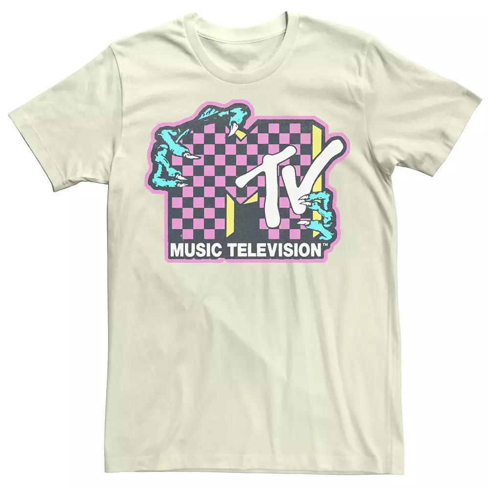 Men's MTV Checkered Faded Logo Zombie Hands Tee, Size: Medium, Natural Product Image