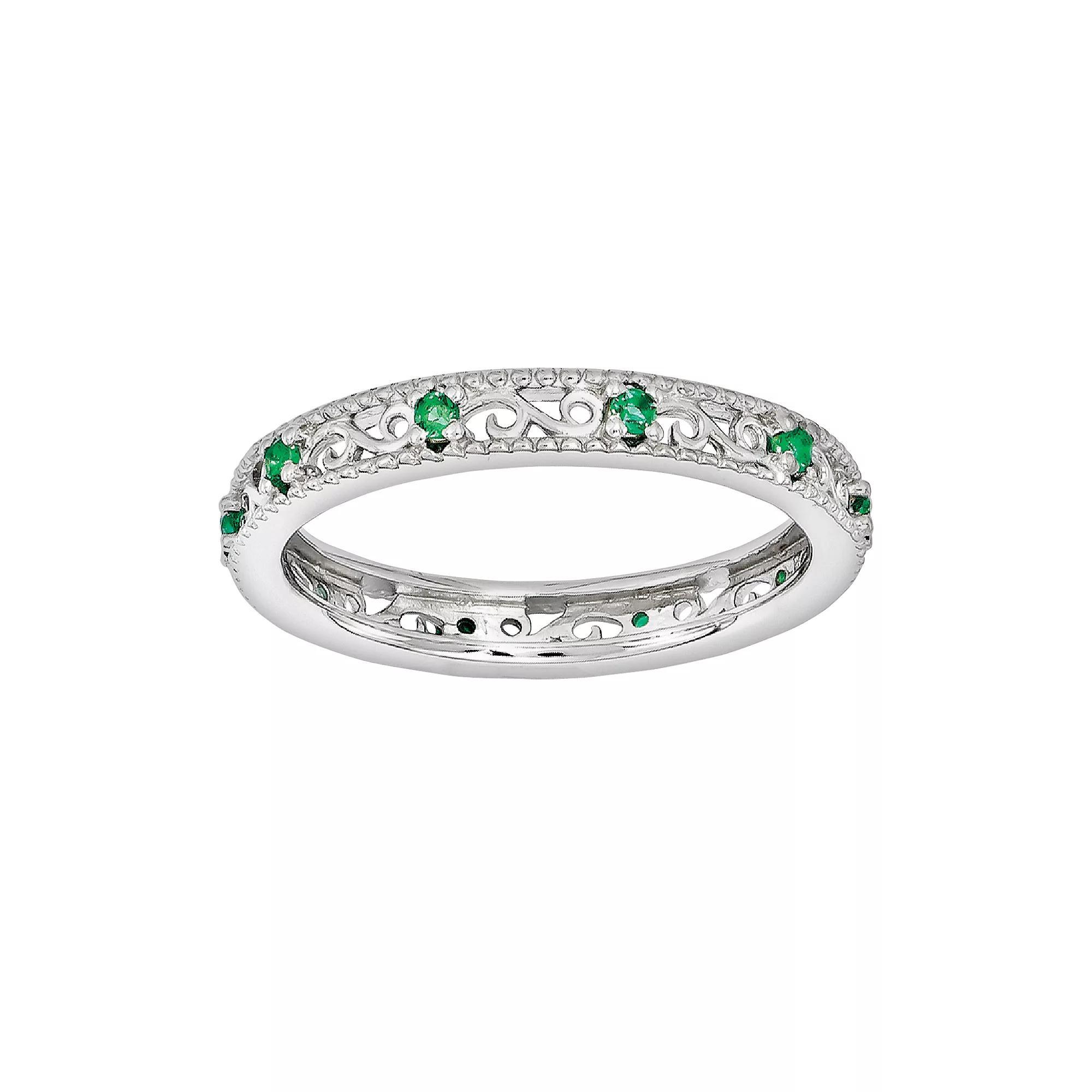 Stacks and Stones Sterling Silver Lab-Created Emerald Stack Ring, Women's, Size: 5, Green Product Image
