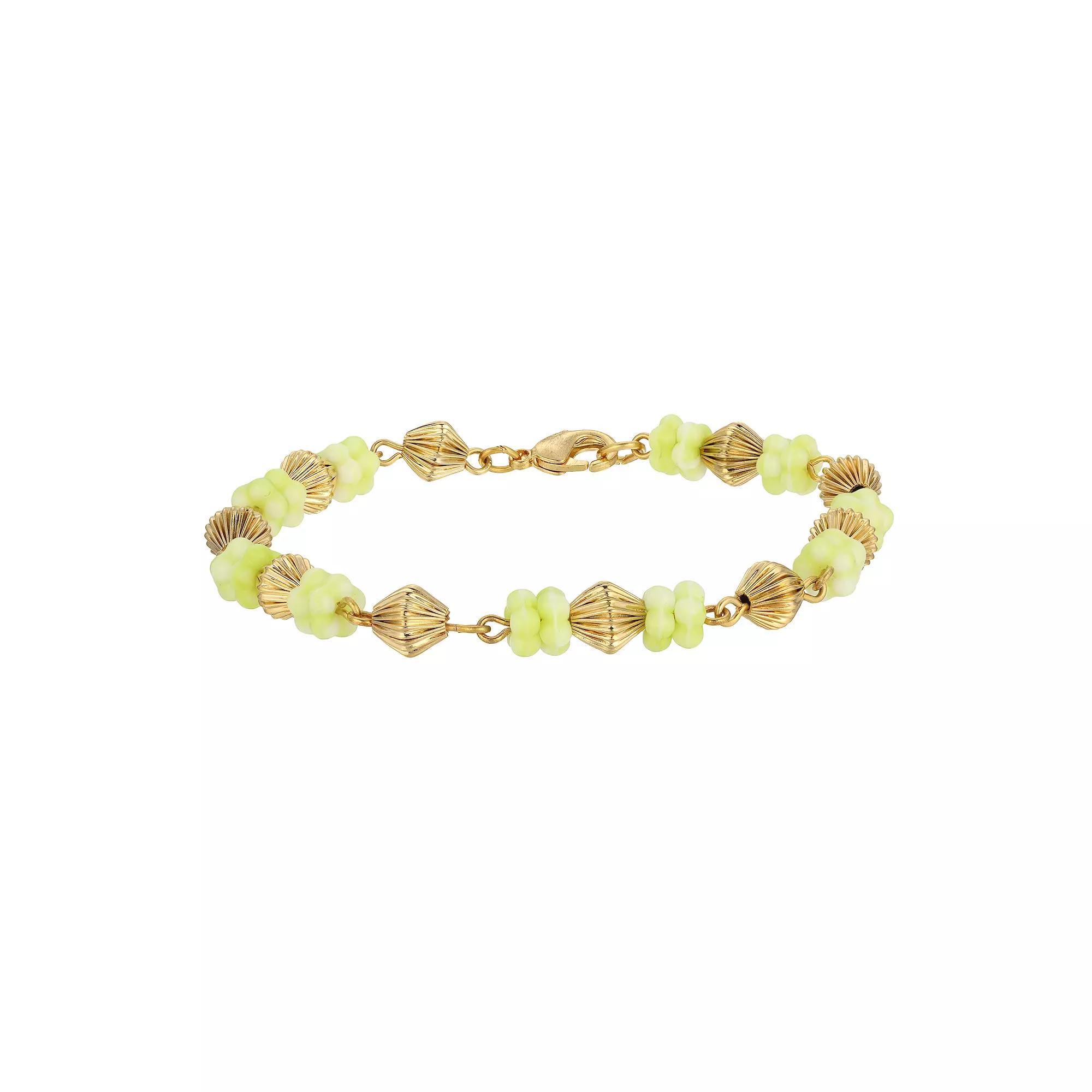 1928 14k Gold Dipped Flower Bead Bracelet, Womens, Blue Product Image