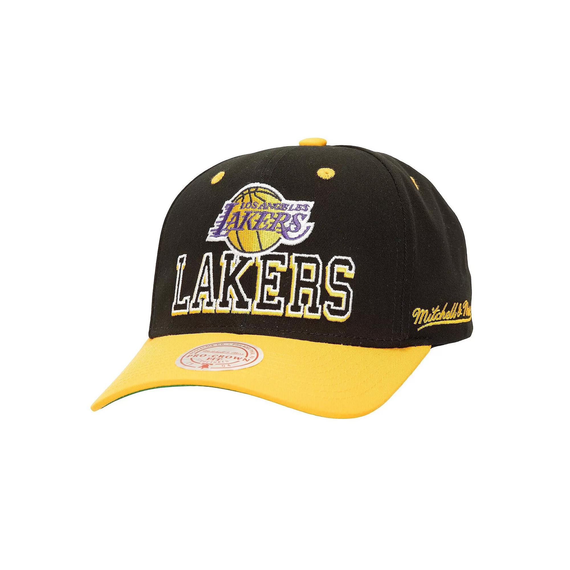 Men's Mitchell & Ness Black/Gold Los Angeles Lakers Backside Script 2-Tone Pro Crown Adjustable Hat Product Image