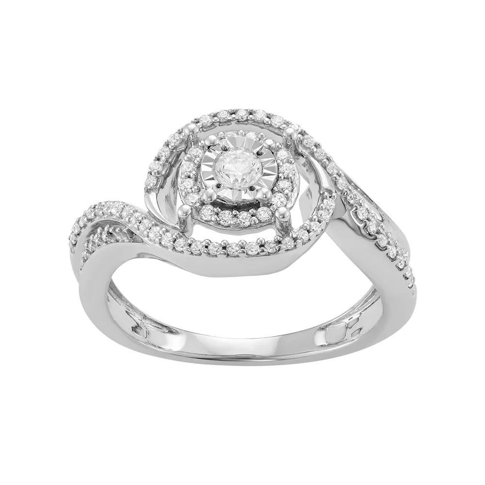 Sterling Silver 3/8 Carat T.W. Diamond Halo Engagement Ring, Women's Product Image