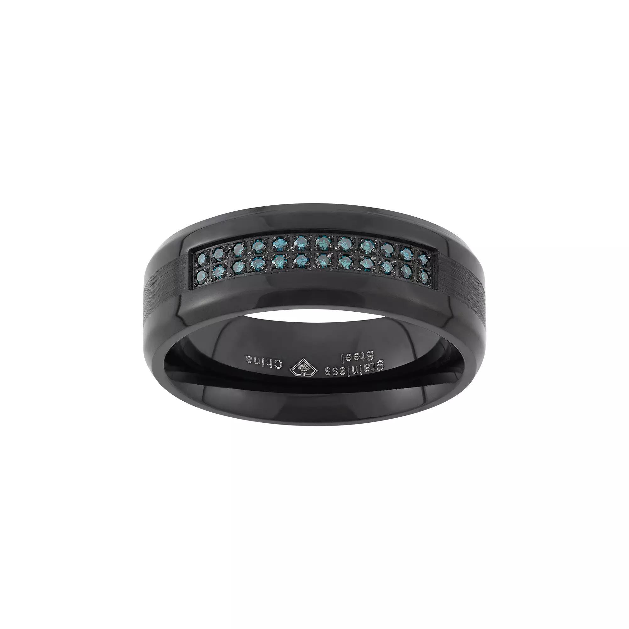1/6 Carat T.W. Blue Diamond Black Ion-Plated Stainless Steel Wedding Band - Men, Men's, Size: 12 Product Image