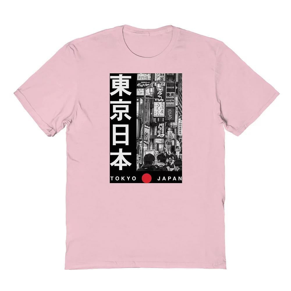 Men's Black And White Tokyo Japan Street Scene Graphic Tee, Size: XXL, Light Pink Product Image