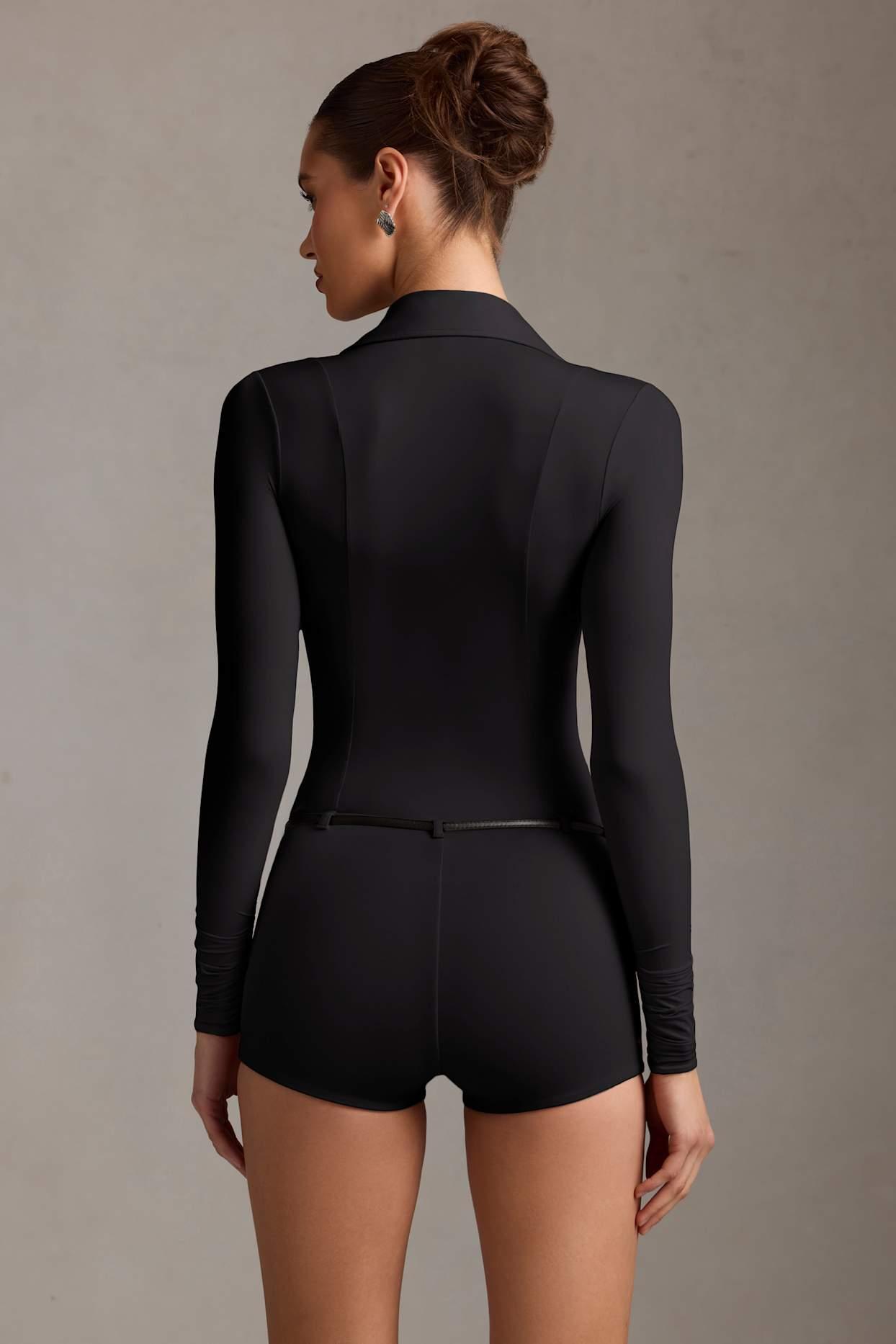 Long-Sleeve Playsuit in Black Product Image